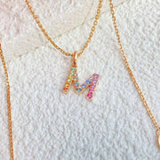 Natural Multi-colored Sapphire Letter-M Necklace D0.29ct. 18K